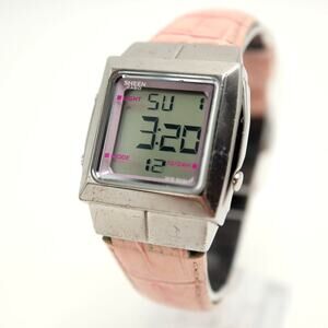 Casio Sheen Womens 30mm Digital Watch Pink Leather AL Chrono SHN-400 New Battery